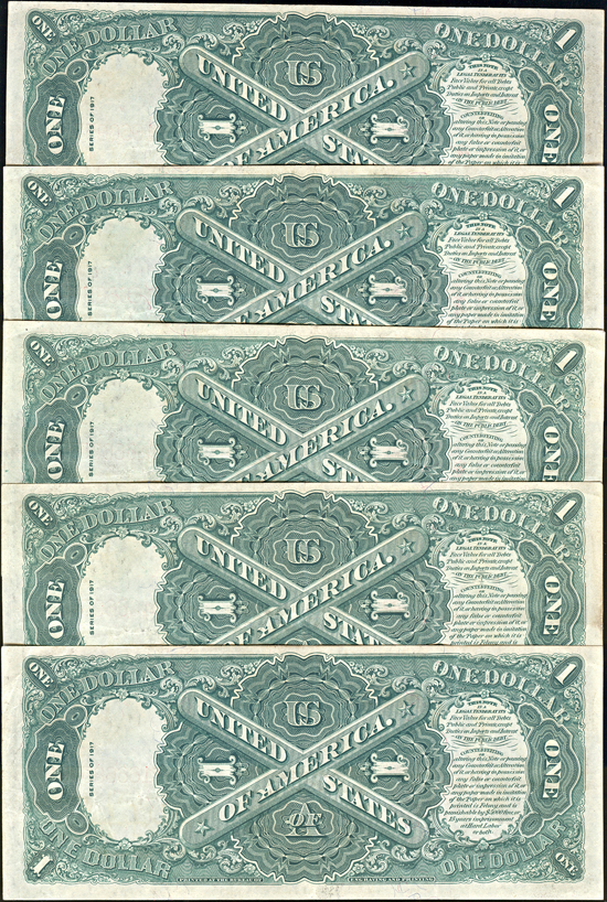 Sequential run of five 1917 $1  XF.