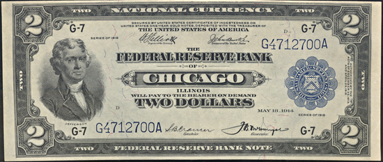 1918 $2 Chicago PCGS AU-50.