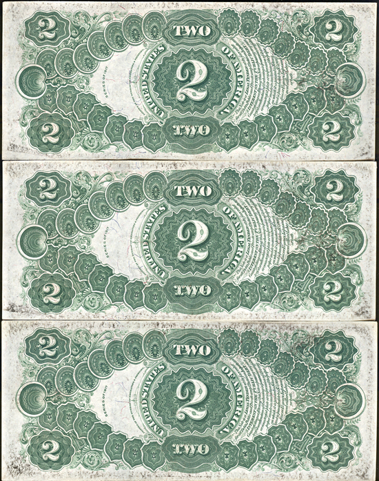 Run of three 1917 $2 CU.