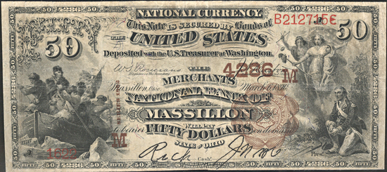 1882 $50 Massillon, OH Charter# 4286 Brown Back PCGS apparent F-15/bank signatures redrawn.