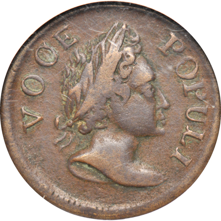 1760 Voce Populi halfpenny NGC VF-30.