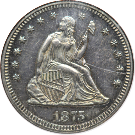 1861 Seated dime PCGS PF-62, and an 1875 Seated quarter NGC PF-62.