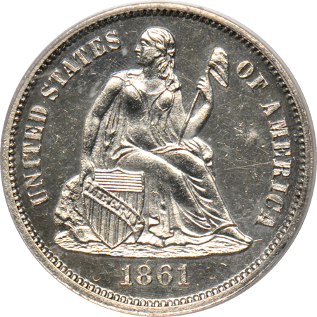 1861 Seated dime PCGS PF-62, and an 1875 Seated quarter NGC PF-62.