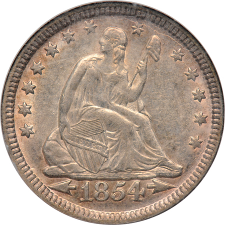 1837 No Stars Seated dime NGC XF-40, and an 1854 Seated quarter NGC AU-58.