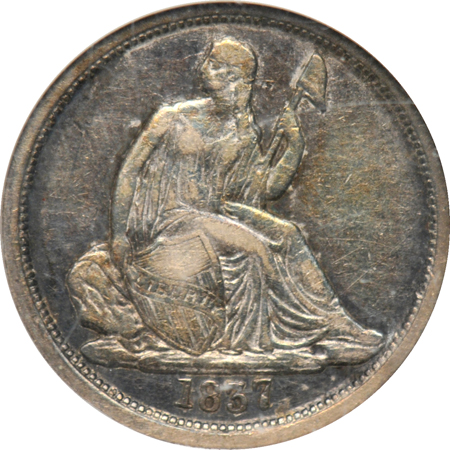 1837 No Stars Seated dime NGC XF-40, and an 1854 Seated quarter NGC AU-58.