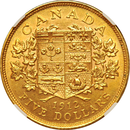 Canada - 1912, 1913, and 1914 $5 gold pieces, all NGC.