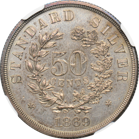 Judd-754:  1869 Half-Dollar, NGC PF-60.