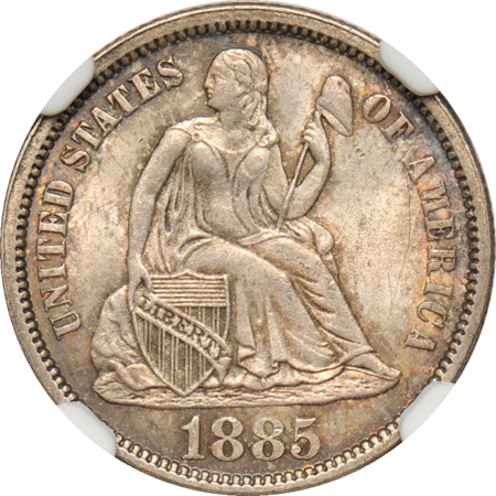 1885 Seated dime NGC MS-64, and a 1941 Walker NGC MS-65.