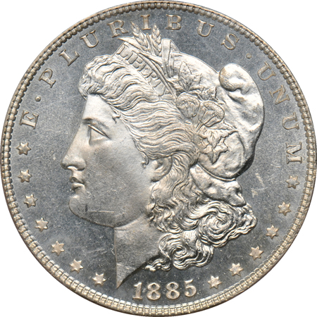 1883-CC PCGS MS-65PL CAC, and an 1885 PCGS MS-65PL.