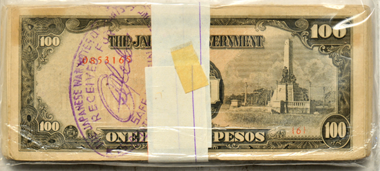 Japan - Group of 100-Peso Philippines Occupation notes.