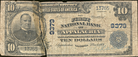 1902 $10 Appalachia, VA Charter# 9379 Blue Seal. AG.