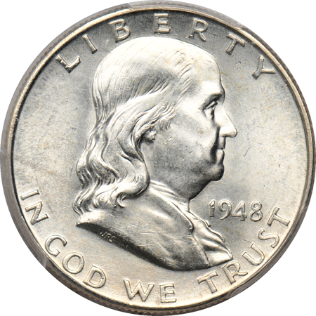 Seven different Franklin half-dollars graded full bell lines by PCGS.