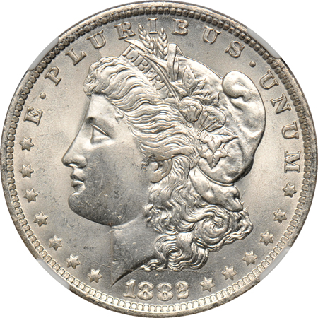 Five Morgan dollars graded MS-64 by NGC.