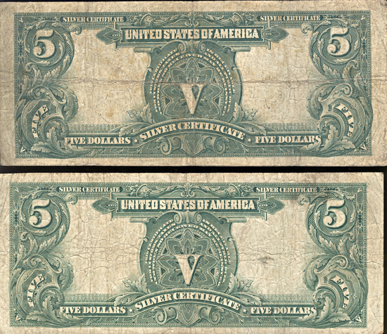 Two 1899 $5 VG.