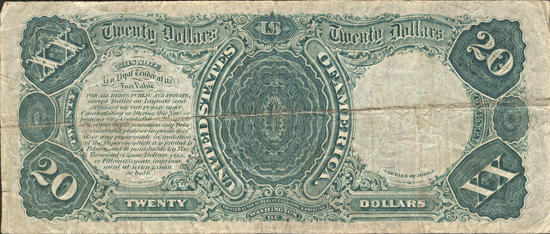 1880 $20 Small Seal Red Numbers. F.