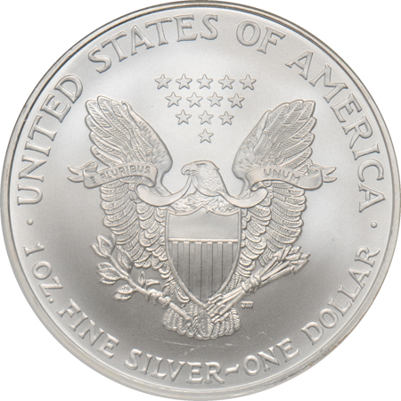 Eight certified silver bullion coins.