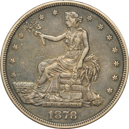 1859-S Seated dollar, and an 1878-S Trade dollar, both XF.