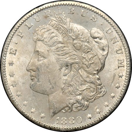 Six GSA dollars, 1880 through 1885.