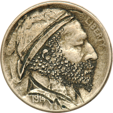 Hobo engraving on a 1914 nickel.