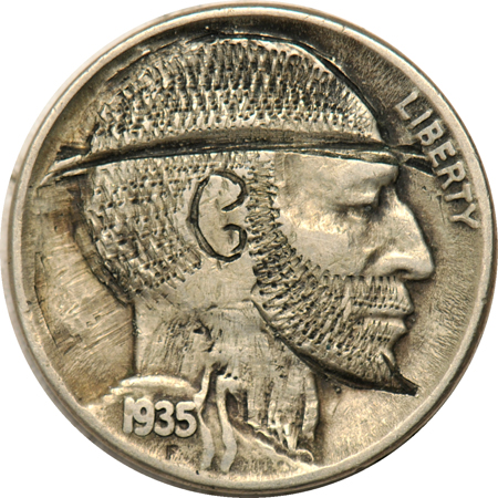 Hobo engraving on a 1935 nickel.