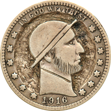 Hobo engraving on a 1916-D quarter, OHNS certificate.