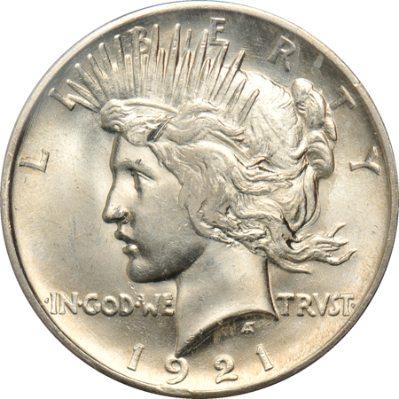 Five silver dollars, all Unc. details.