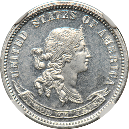 Judd-848:  1870 10-Cents Pattern, aluminum, NGC CAC.