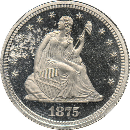 Judd-1417:  1875 Quarter-Dollar Proof, aluminum, NGC.