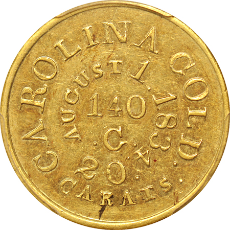 1834 C. Bechtler Gold $5 (Kagin-17), PCGS AU-53.