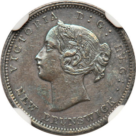 Canada - 1864 small 6 New Brunswick 5c silver NGC AU details/surface hairlines.