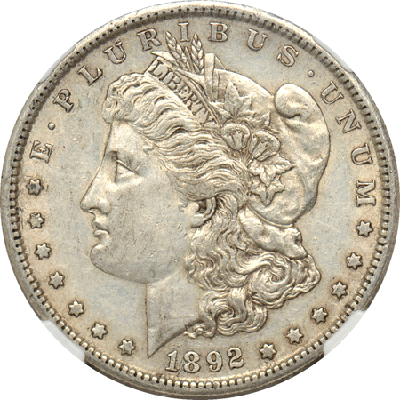 1892-S NGC AU-55, plus three additional Morgan dollars.