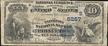 1882 $10 Princeton, KY Charter# 5257 Value Back. F.