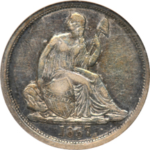 1837 No Stars Seated dime NGC XF-40, and an 1854 Seated quarter NGC AU-58.