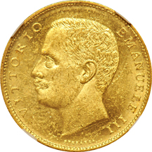 Italy - 1905-R gold 20-Lire NGC MS-62.