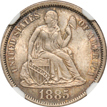 1885 Seated dime NGC MS-64, and a 1941 Walker NGC MS-65.