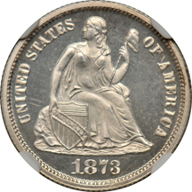 1873 no Arrows, Closed 3 NGC PF-66 CAMEO.