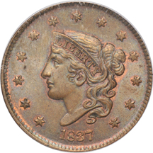 1837 Medium Letters (N-3) PCGS MS-65.