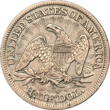 1853 half-dime, quarter, and half-dollar, as described.