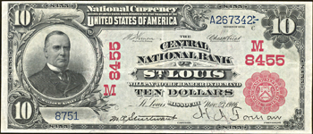 1902 $10 Saint Louis, MO Charter# 8455 Red Seal. XF.