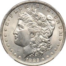 Five Morgan dollars graded MS-64 by NGC.