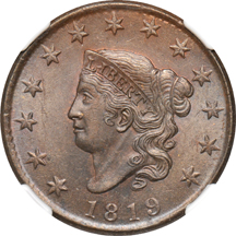 1819 Small Date (N-9) NGC MS-62.