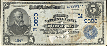 1902 $5 Breese, IL Charter# 9893 Blue Seal Date Back. F.