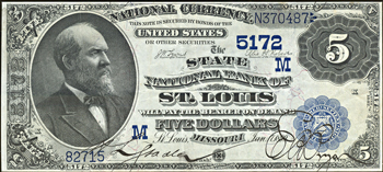 1882 $5 Saint Louis, MO Charter# 5172 Date Back. VF.