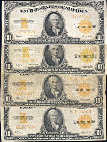 Lot of four 1922 $10 F.