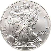 Eight certified silver bullion coins.