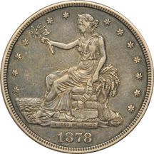 1859-S Seated dollar, and an 1878-S Trade dollar, both XF.