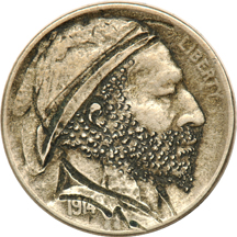 Hobo engraving on a 1914 nickel.