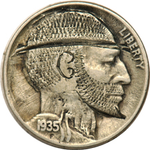 Hobo engraving on a 1935 nickel.