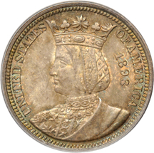 1893 Isabella Quarter PCGS MS-65 (green label).