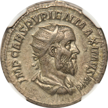 Ancient - Roman Empire - Pupienus silver Antoninianus (AD 238), NGC Ch XF.